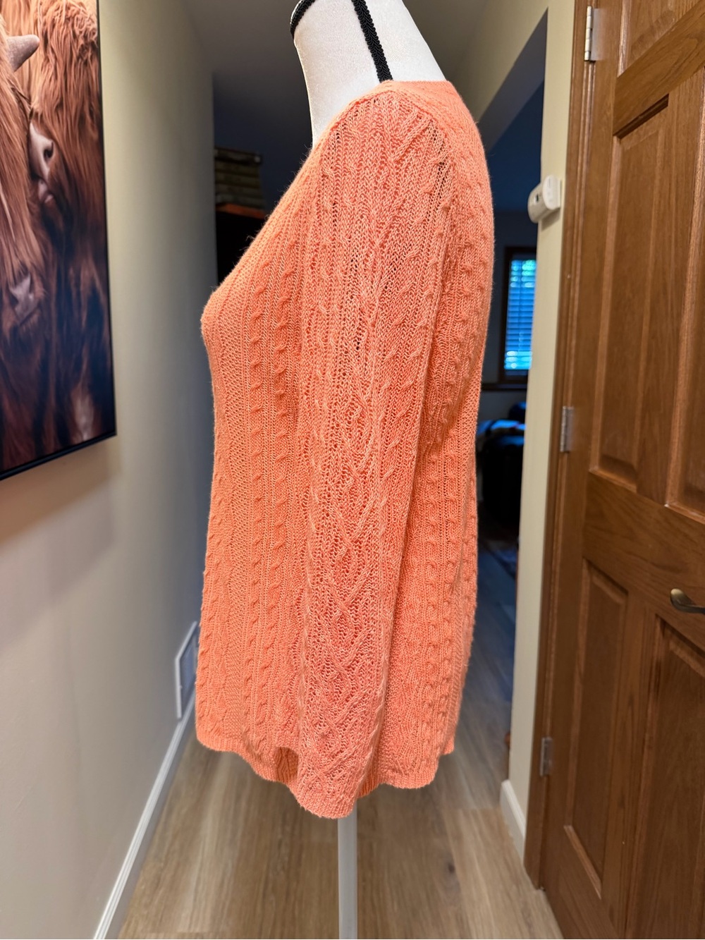 Lauren Ralph Lauren Coral 100% Linen Cable Knit Sweater Medium - Picture 4 of 7
